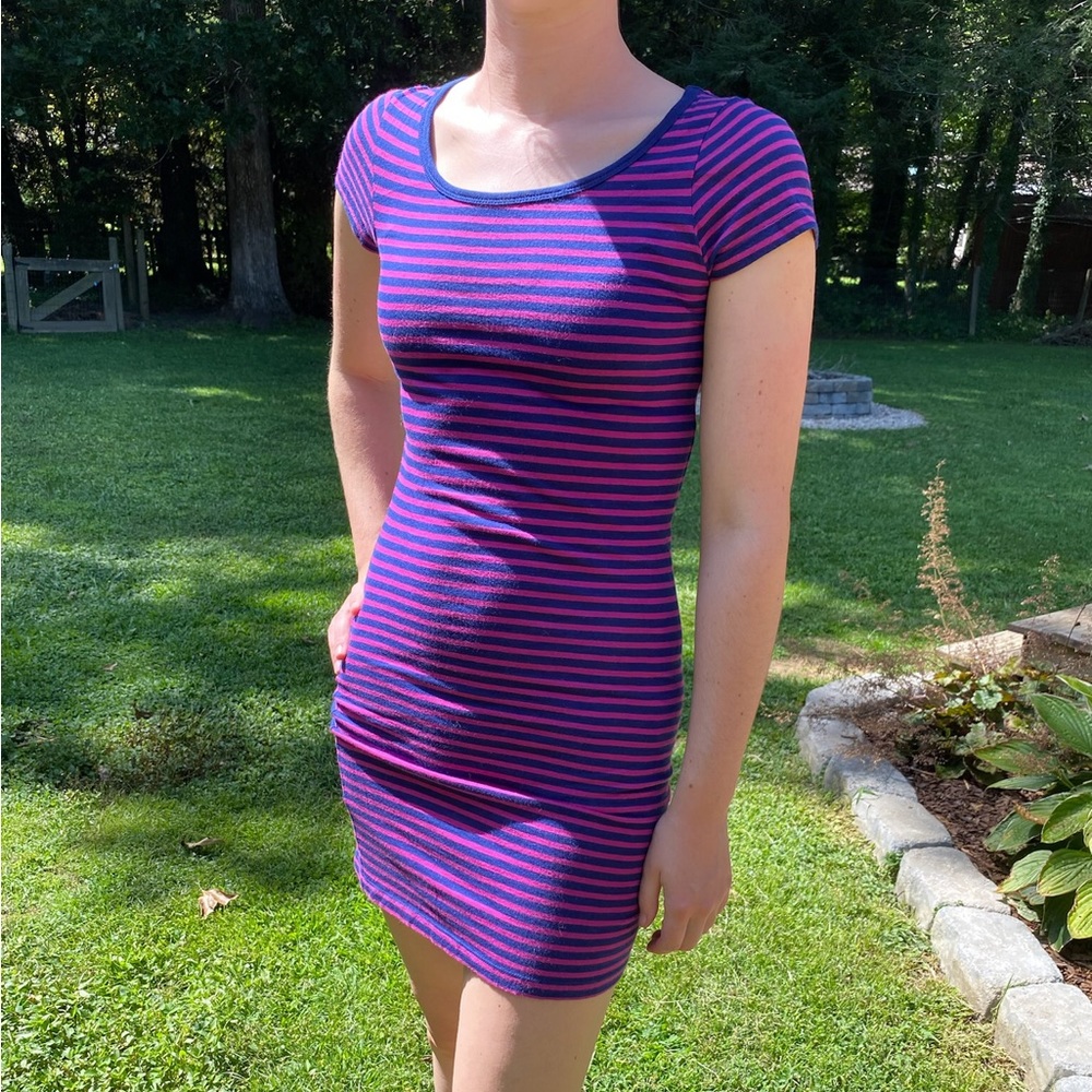 I Love H81 Pink and Navy Striped Mini Dress M